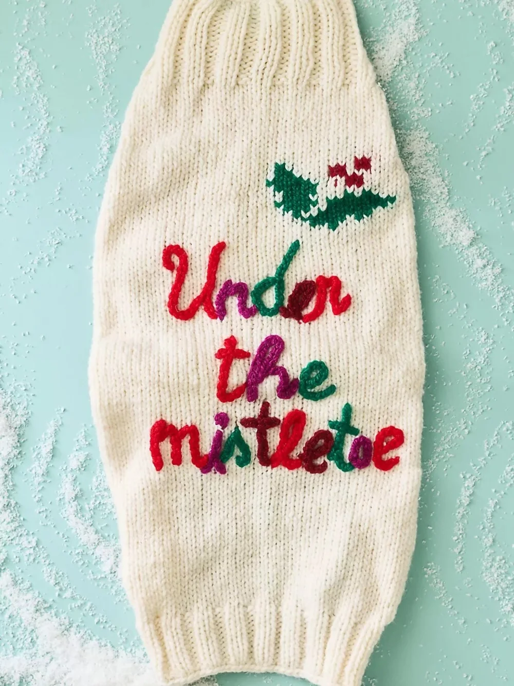 Anthropologie Hand Knit 100% Wool 'Under the Mistletoe' Christmas Dog Sweater